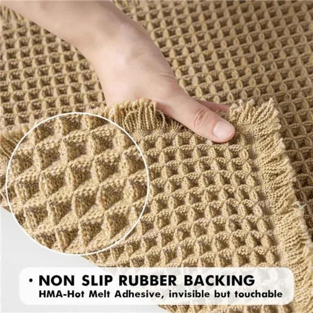 Set of 2 Waffle Bathroom Rugs, Boho Bath Rugs Non Slip Washable, Super
